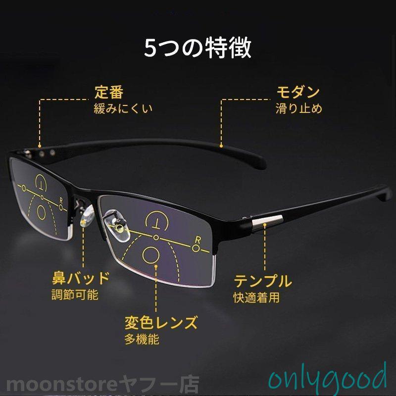 老眼鏡 遠近両用 変色 メガネ ブルーライトカット機能搭載 pcメガネ