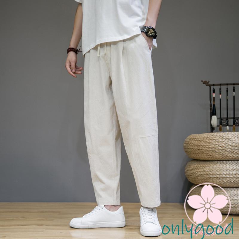 ＊ハンドメイド＊もんぺパンツ　サルエルタイプ　ワッシャーリネン　ホワイト　Ｌ サルエルパンツ メンズ 麻ズボン リネン ワイドパンツ アンクル