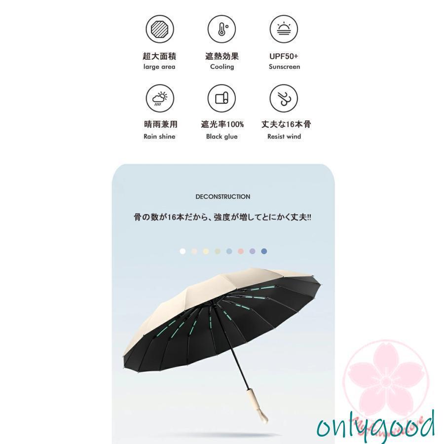 頑丈な16本骨】日傘 折りたたみ 完全遮光 UVカット 折りたたみ傘 100