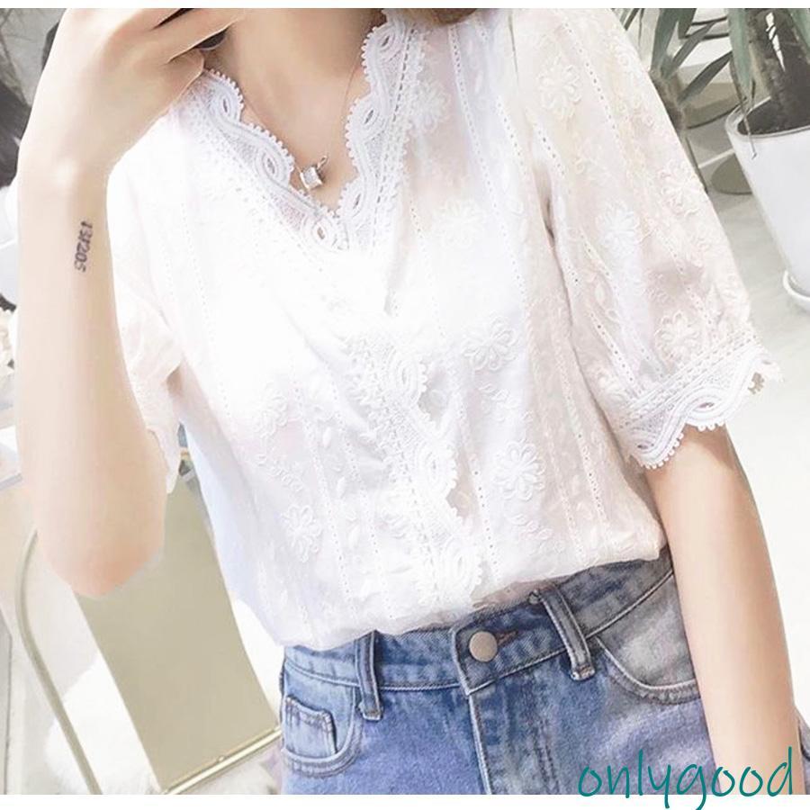 45R インドカラミdeレースTシャツ 半袖 ブラウス 白 45rpm ブラウス レース 半袖 春 刺繍 白 ホワイト Vネック トップス シャツ