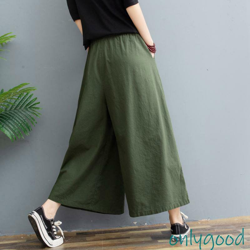 ワイドパンツ レディース 秋 8分丈 ガウチョパンツ 動きやすい 綿麻