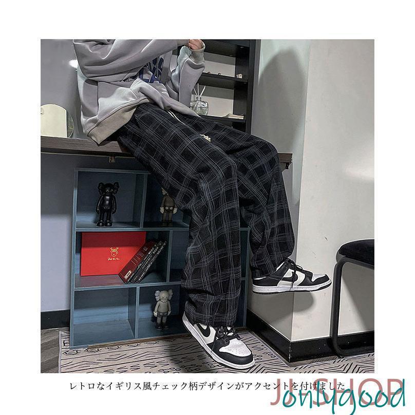 チェック柄 カジュアルパンツ メンズ 春 長ズボン ゆったり ワイド