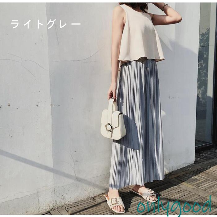 サラッと涼しく夏プリーツパンツ ハイウエスト プリーツ ウエストゴム
