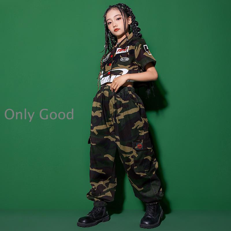 キッズ ダンス衣装 ヒップホップ 子供 ダンストップス 迷彩トップス T