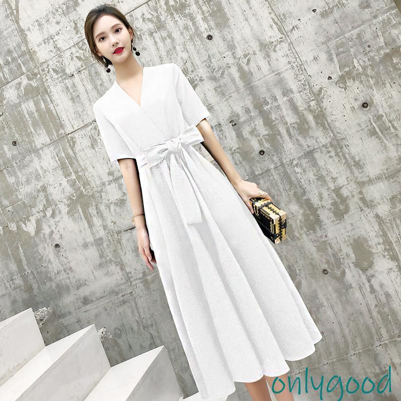 パーティードレス マキシ丈ワンピース 結婚式 五分袖 ロング丈 黒 袖