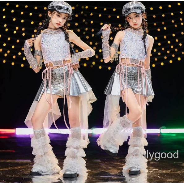 チャコット チアセットアップ衣装 (ジュニアLサイズ) ダンス 衣装 キッズ ジャズダンス スカート ベスト 銀 ジュニア ヒップ