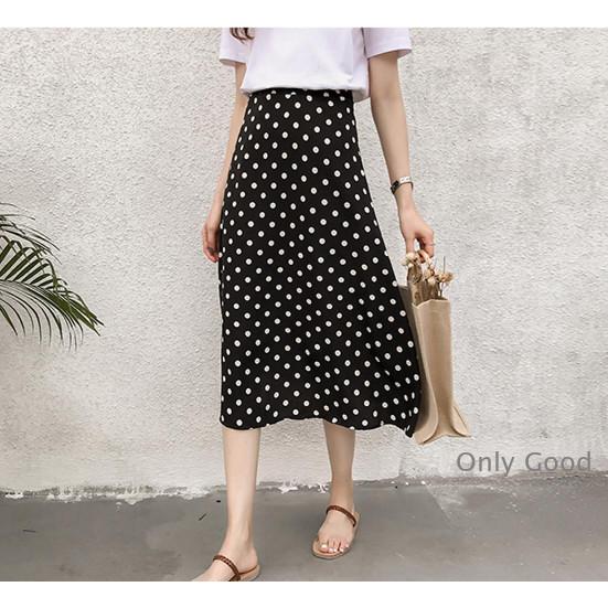 ドット柄ロングスカート 全2色 ティアードスカート スリット