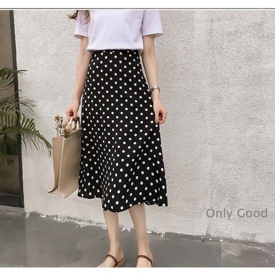 ドット柄ロングスカート 全2色 ティアードスカート スリット
