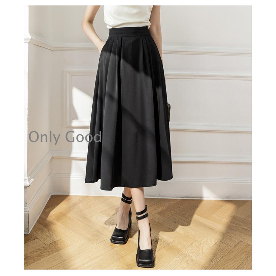 スカート 膝丈 フレアスカート レディース 春 夏 春夏 黒 シンプル