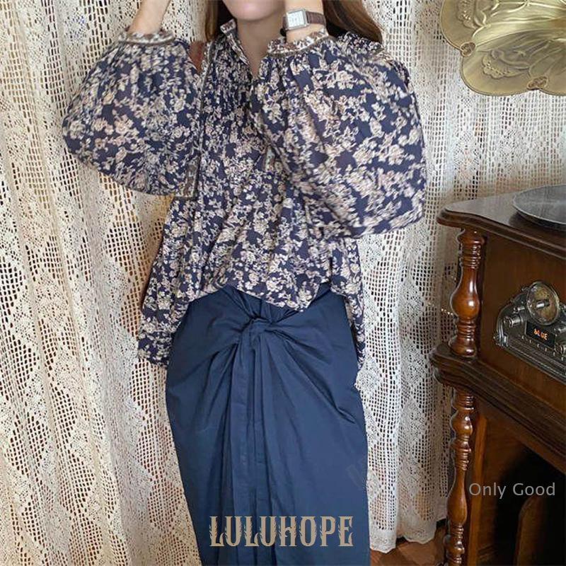 花柄 シャツ ブラウス レディース トップス 長袖 柄シャツ ぽわん袖 総
