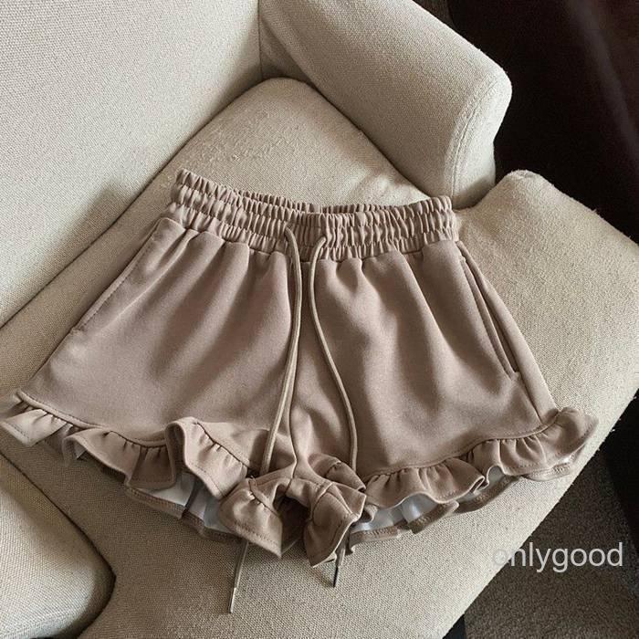 フリルデザイン ショートパンツ レディース ハイウエスト 夏 ゆったり