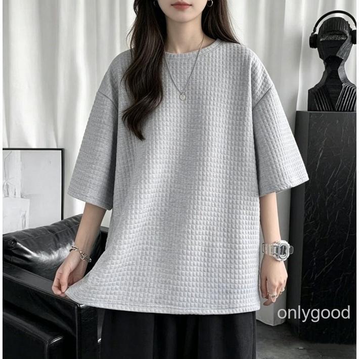 ワッフル tシャツ トップス 半袖 レディース 5分袖 ジャガード