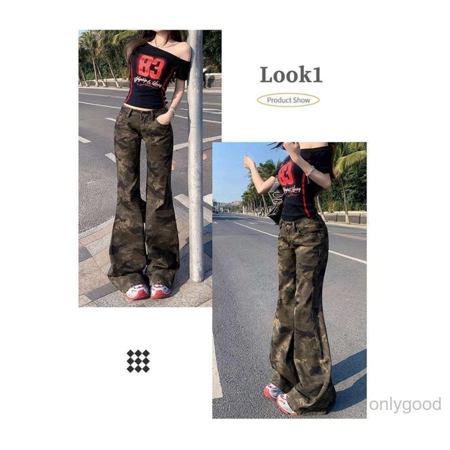 迷彩パンツ レディース フレアデニム ブーツカット ベルボトム