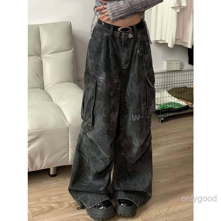 迷彩パンツ レディース パイソン柄 ヘビ柄 カーゴパンツ ワイドデニム