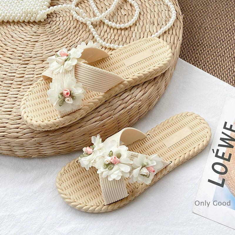 ぺたんこサンダル 花柄 海 サマー リボンサンダル リゾートサンダル