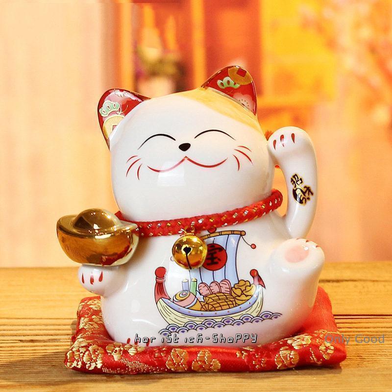 開運大口招き猫銭貯蔵缶陶磁器工芸品開業プレゼント置物1 招き猫 置物 まねきねこ 開店祝い プレゼント 飲食店 かわいい