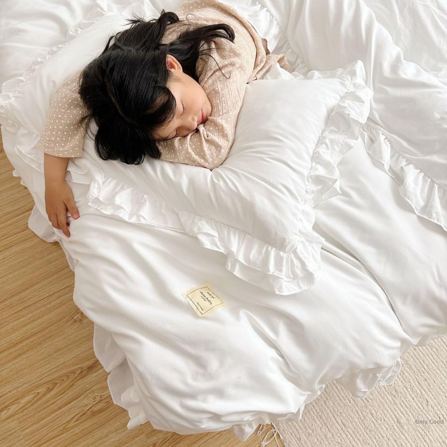 布団カバーセット ホワイト フリル 無地 シングル セミダブル ダブル