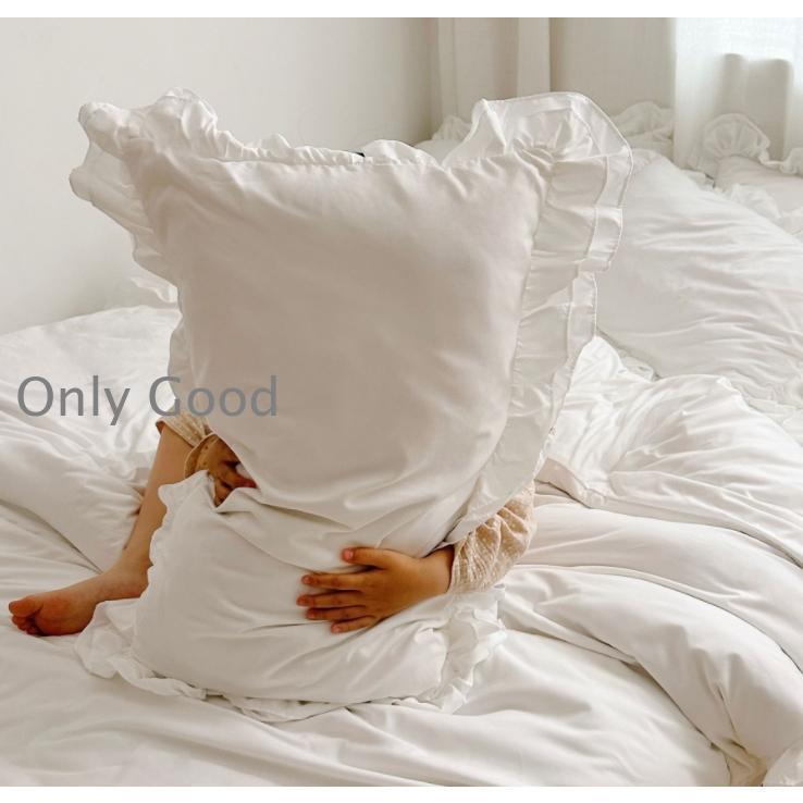 布団カバーセット ホワイト フリル 無地 シングル セミダブル ダブル