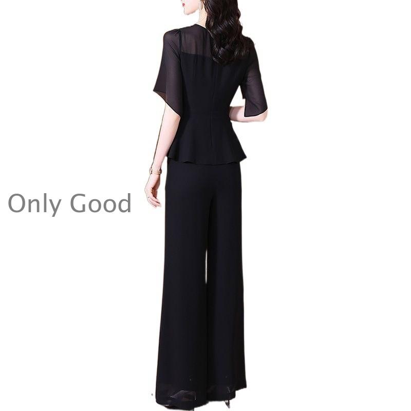 かっこいいパンツドレス 袖あり セパレート 黒 パーティードレス 結婚
