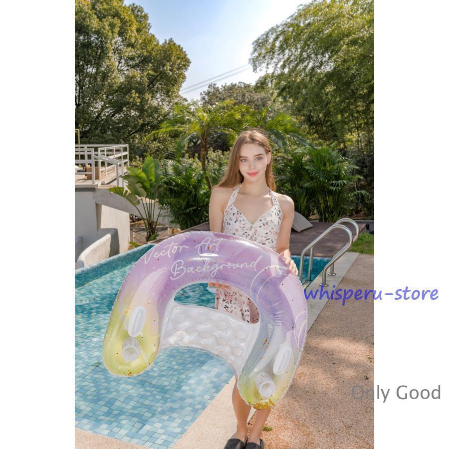 浮き輪 大人用 フロート 水上ハンモック 水上ソファー 大人 浮き輪ベッド ビーチボード 強い浮力 クリア フロートベッド キラキラ 水遊び 取っ手付き 背もたれ付 | ブランド登録なし | 14