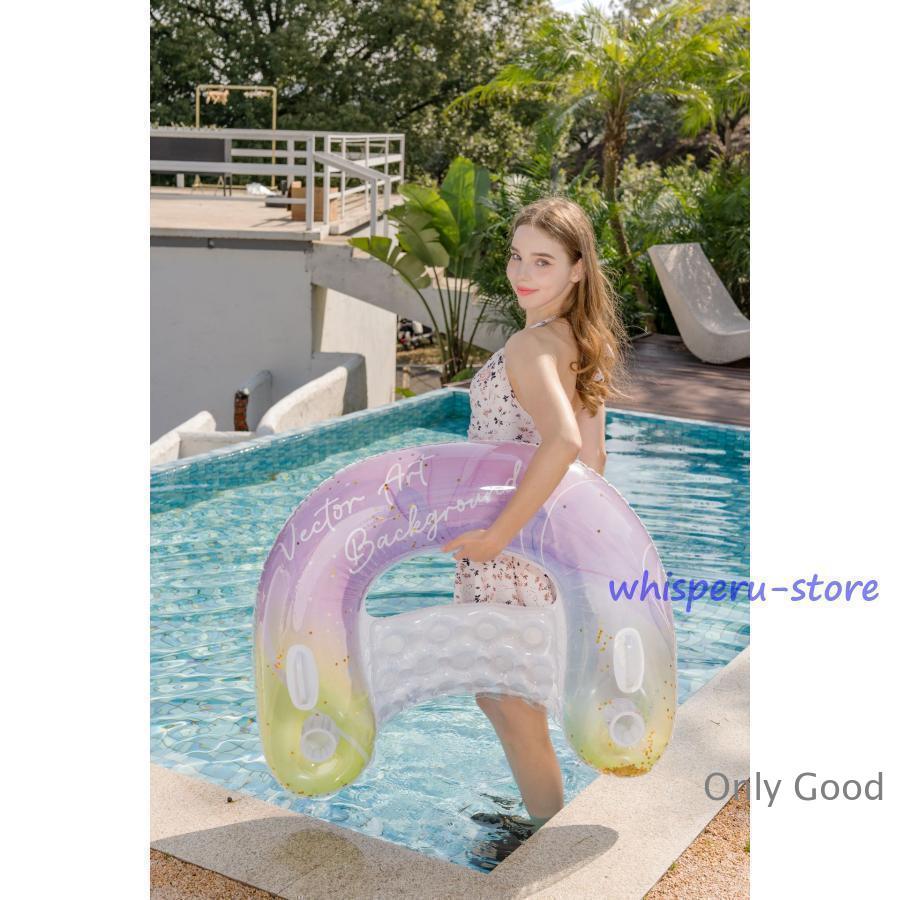 浮き輪 大人用 フロート 水上ハンモック 水上ソファー 大人 浮き輪ベッド ビーチボード 強い浮力 クリア フロートベッド キラキラ 水遊び 取っ手付き 背もたれ付 | ブランド登録なし | 15