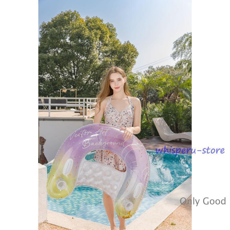 浮き輪 大人用 フロート 水上ハンモック 水上ソファー 大人 浮き輪ベッド ビーチボード 強い浮力 クリア フロートベッド キラキラ 水遊び 取っ手付き 背もたれ付 | ブランド登録なし | 16