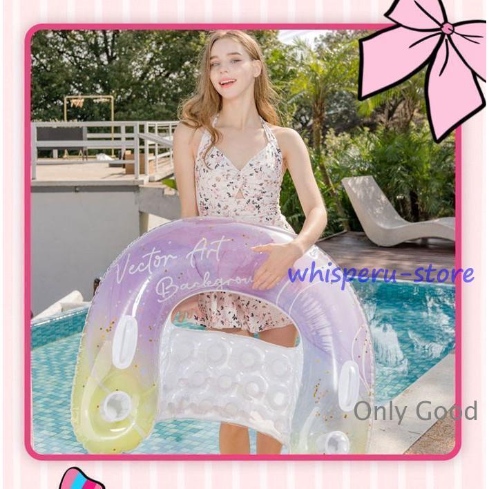 浮き輪 大人用 フロート 水上ハンモック 水上ソファー 大人 浮き輪ベッド ビーチボード 強い浮力 クリア フロートベッド キラキラ 水遊び 取っ手付き 背もたれ付 | ブランド登録なし | 09