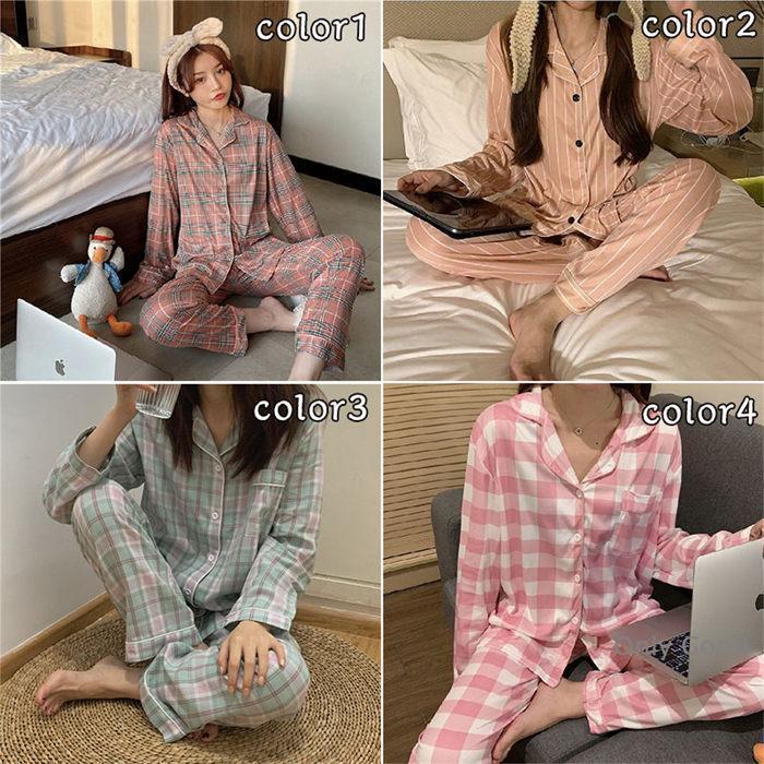 パジャマ 前開き 長袖 大きいサイズ レディース 可愛い チェック 入院
