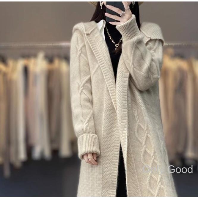ロング カーディガン レディース フード付き ニットカーディガン 厚手