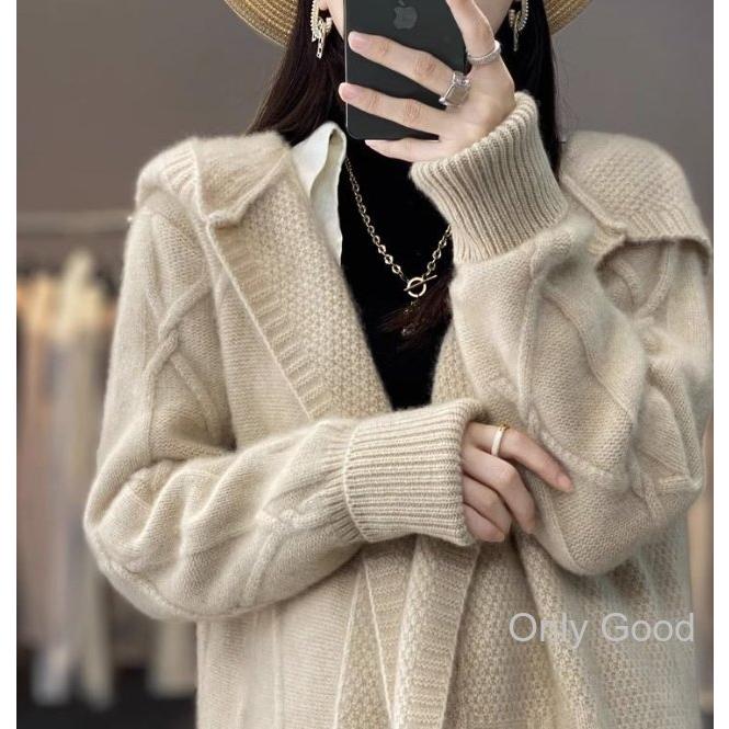 ロング カーディガン レディース フード付き ニットカーディガン 厚手