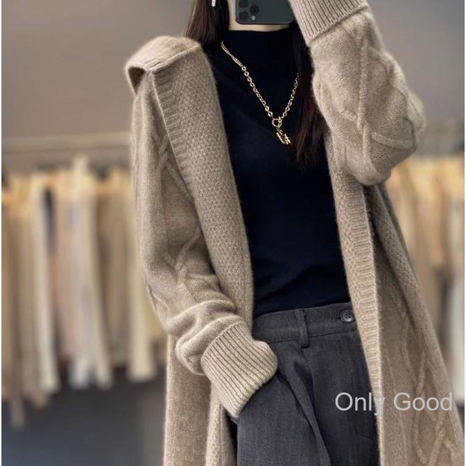 ロング カーディガン レディース フード付き ニットカーディガン 厚手