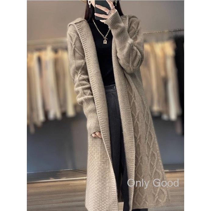 ロング カーディガン レディース フード付き ニットカーディガン 厚手