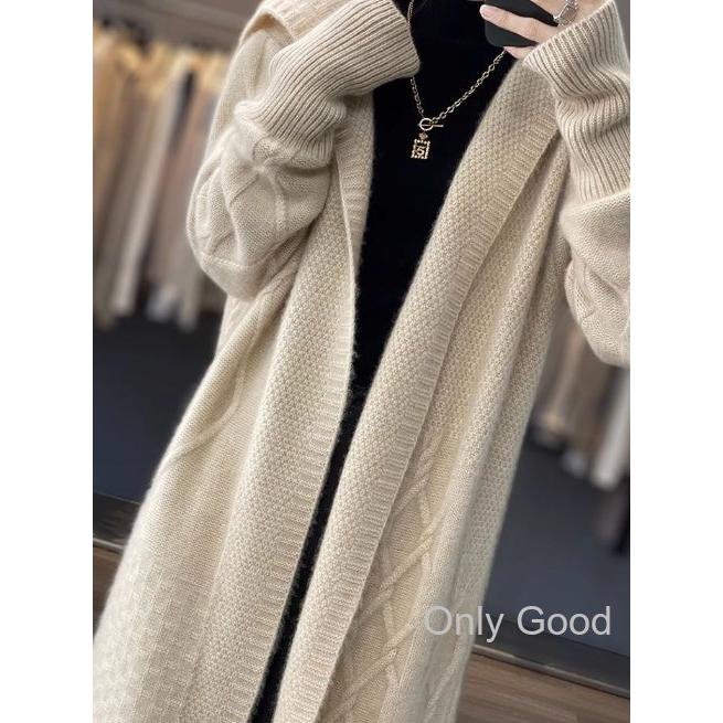 ロング カーディガン レディース フード付き ニットカーディガン 厚手