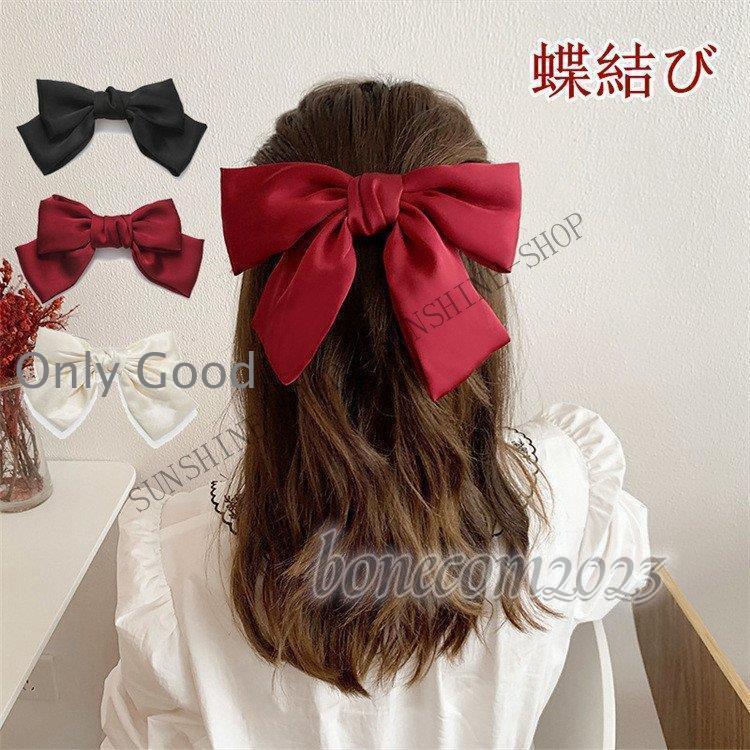 バレッタ クリスマス ヘアクリップ 蝶結び 赤 ヘアピン レディース