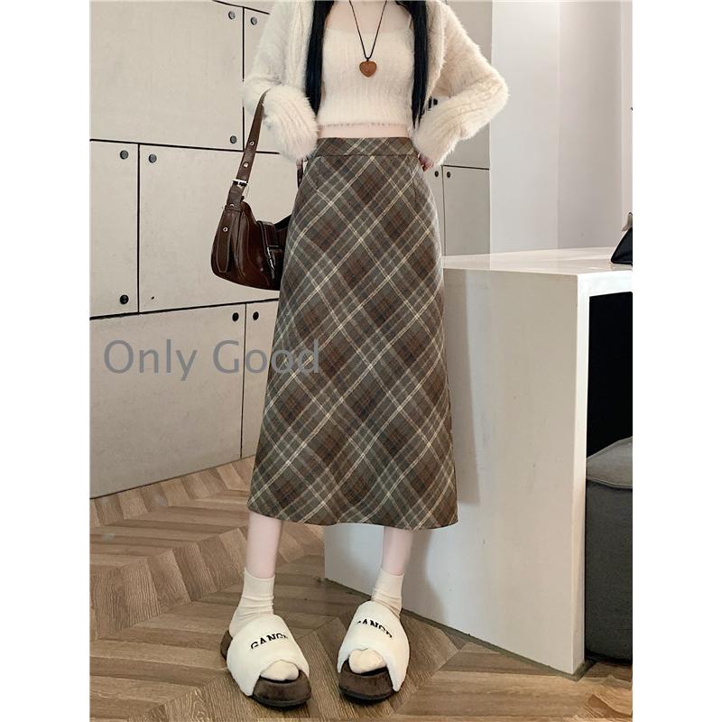 スカート レディース 秋冬 タイトスカート チェック ミモレ丈 膝下