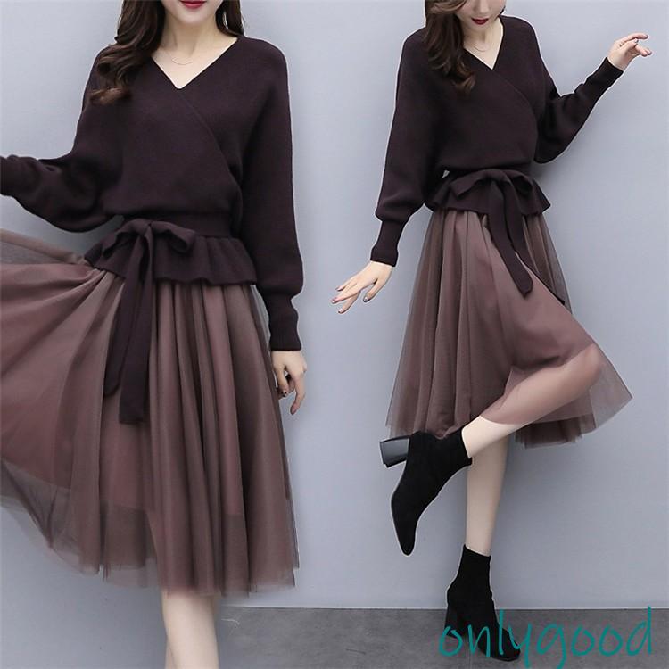 セットアップ レディース 秋冬 40代 30代 カジュアル 長袖 2点セット ニット Vネック 膝丈スカート レース 大きいサイズ おしゃれ 上品 着痩せ 通勤 韓国風 新品 セットアップ レディース 秋冬 40代 30代 カジュアル 長袖 2点セット