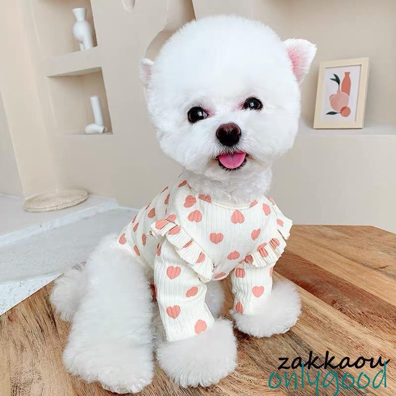 犬服 Tシャツ カットソー シャツ 小型犬 フリル付き ハート柄 トップス