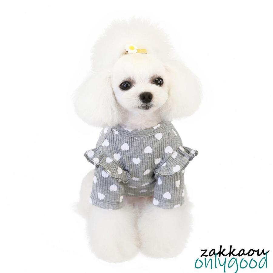 犬服 Tシャツ カットソー シャツ 小型犬 フリル付き ハート柄 トップス
