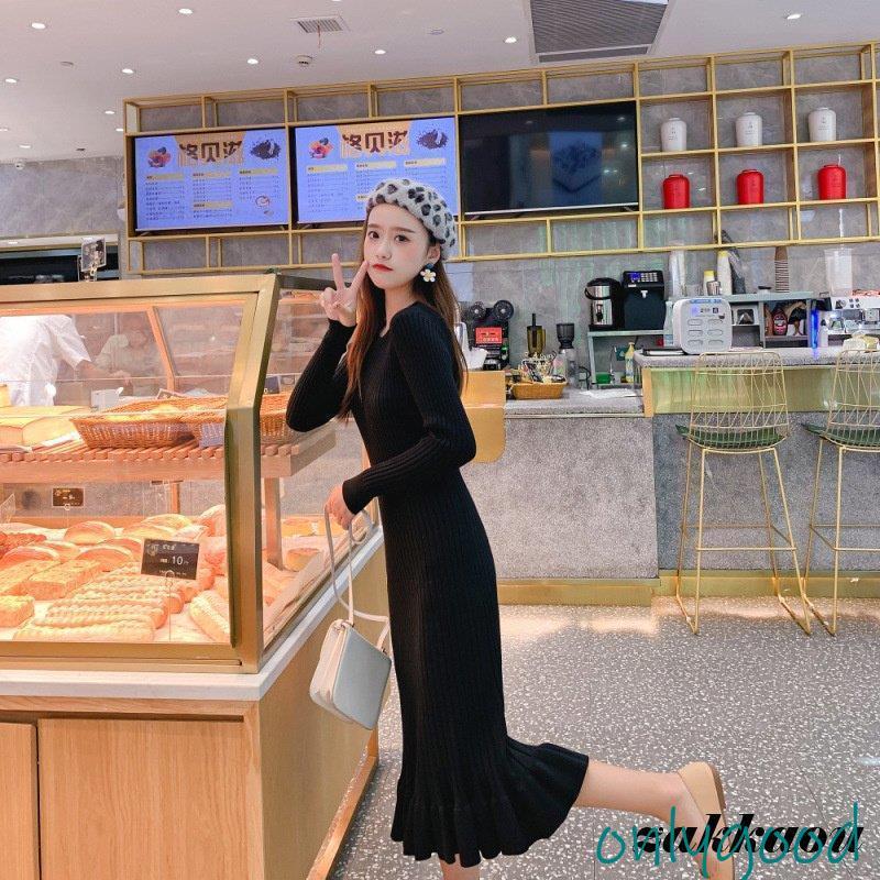 ADORE★グレー ニット Aライン ロングワンピース 長袖 ウール 切替 ニットワンピース ワンピース ニット Aライン ロングワンピース