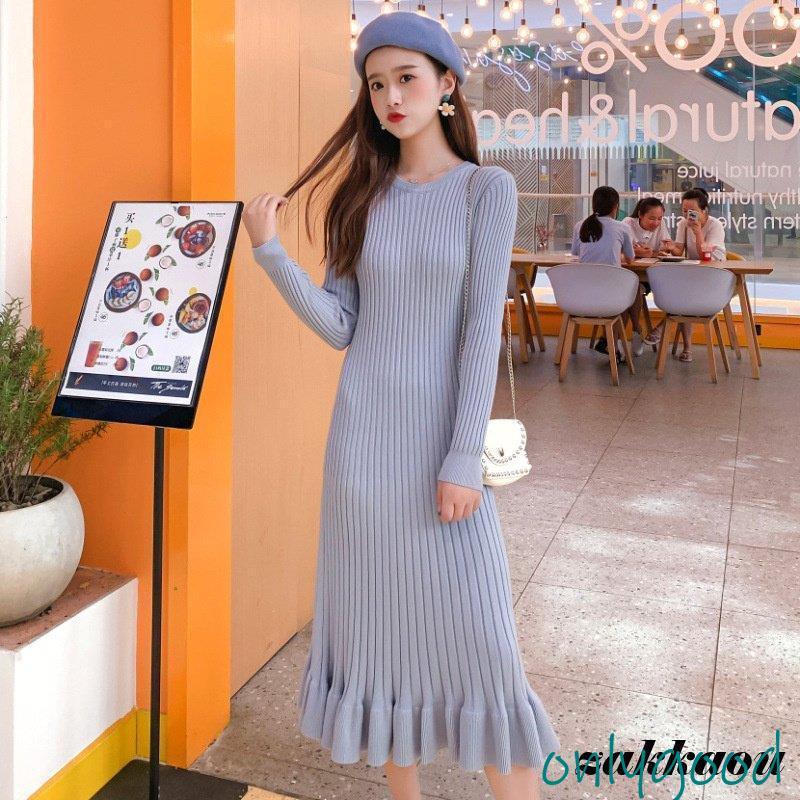 ADORE★グレー ニット Aライン ロングワンピース 長袖 ウール 切替 ニットワンピース ワンピース ニット Aライン ロングワンピース