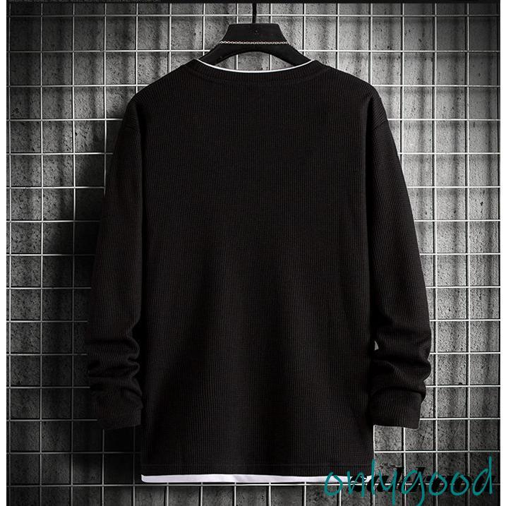 ワッフル編みニットTシャツ メンズ 長袖 Tシャツ クルーネック