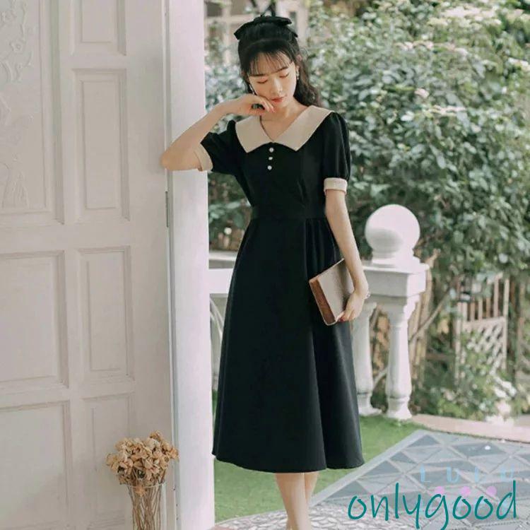 ワンピース ドレスワンピース ピンク レッド 無地 襟付き ベルト