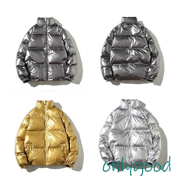 ジャケット メンズ ダウンジャケット 立ち襟 ピカピカ 光沢感 中綿