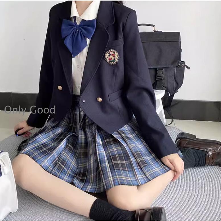 女の子フォーマル(ジャケット+スカート+シャツ+リボン+ワッペンの5点セット) 卒業】フォーマルスーツ5点セット（ジャケット+ブラウス+