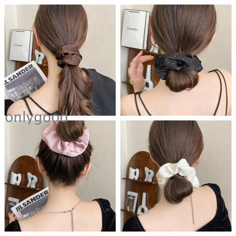 ヘアゴム  大人可愛い♡秋色ブラウン( ´艸｀) シュシュ シックカラーきらきらラインストーンサテンシュシュ おとな
