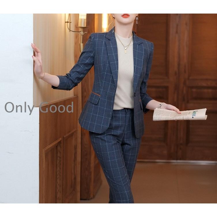 スーツ パンツスーツ レディース チェック柄 セレモニー  細身シルエット 着痩せ OL ビジネス 入学式 卒業式 事務服 通勤 就職活動の画像