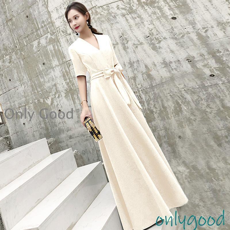 パーティードレス マキシ丈ワンピース 結婚式 五分袖 ロング丈 黒 袖