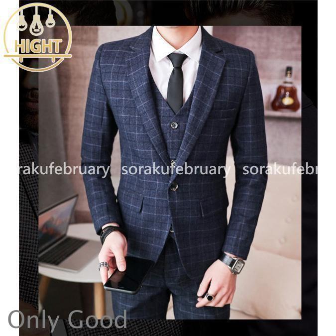 メンズスーツ チェック柄 3点セット スリーピース スーツ メンズ 結婚式 リクルート 入学式 卒業式 成人式 ビジネススーツ スリムスーツ 紳士服 | ブランド登録なし | 10