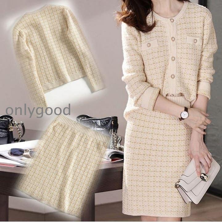 セットアップ レディース ツイード ニット スカートスーツ 秋冬