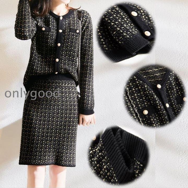 セットアップ レディース ツイード ニット スカートスーツ 秋冬春